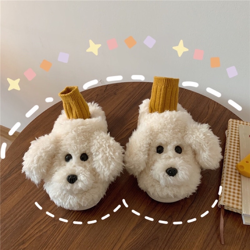 Dép lông hình cún xù cute ulzzang dép đi trong nhà giữ ấm mùa đông