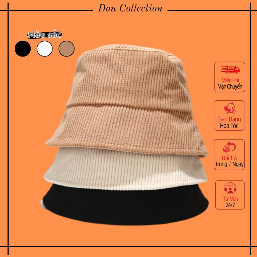 [Nowship2h] Mũ bucket unisex vành ngắn trơn họa tiết đan sọc phong cách hàn quốc - Chất liệu nhung - Mã NV016