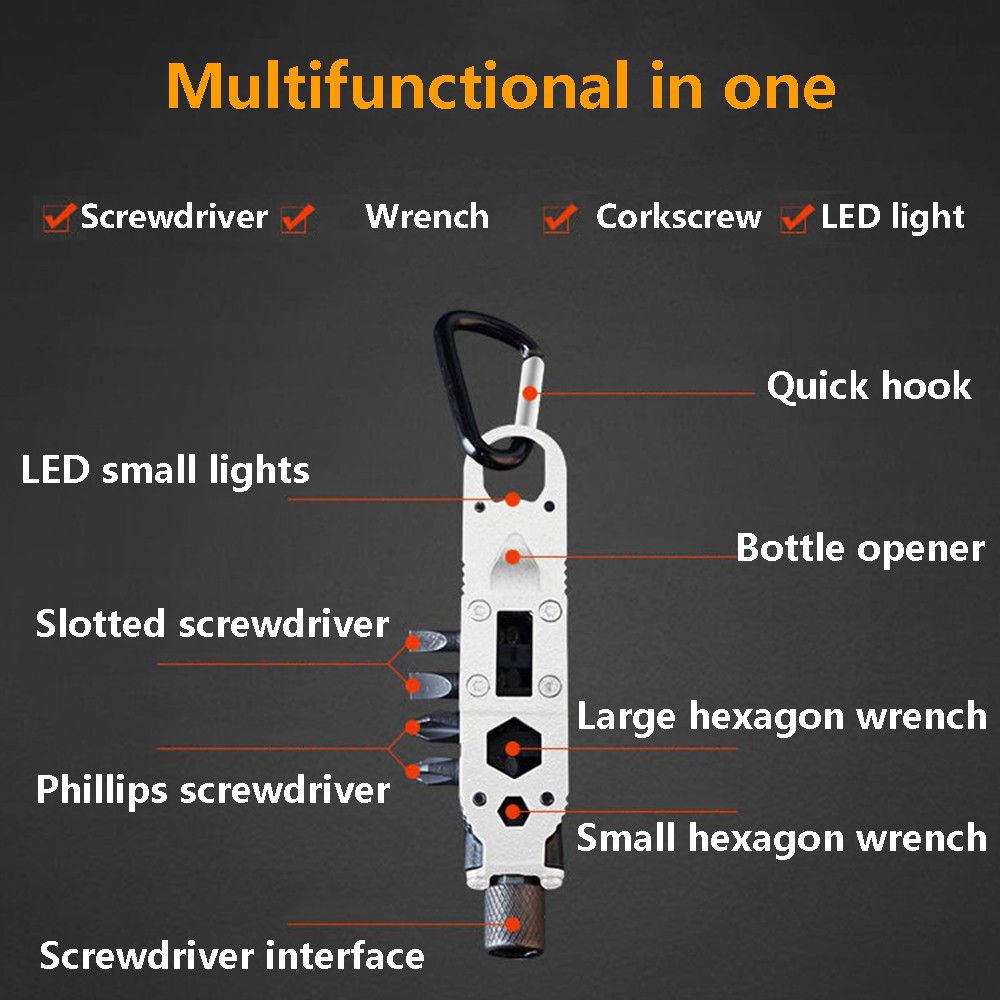 Tua vít kèm cờ lê tích hợp led nhỏ gắn móc khóa sửa chữa đa năng tiện lợi cho dùng ngoài trời