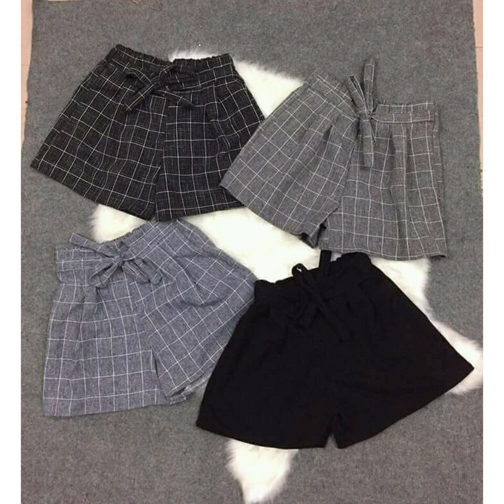 Quần giả váy Kẻ Caro Buộc Nơ Nhiều Màu, quần sooc thắt nơ kẻ caro thời trang | BigBuy360 - bigbuy360.vn