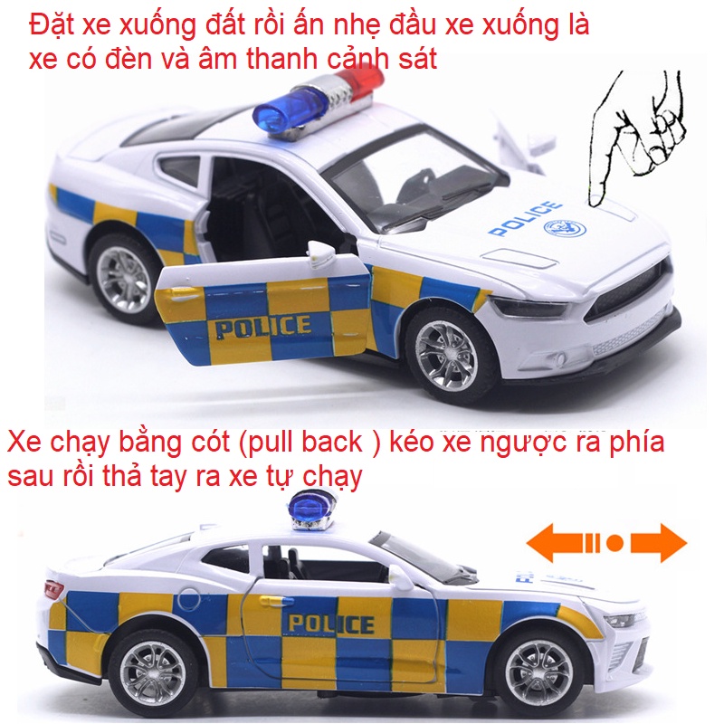 Mô hình xe ô tô cảnh sát mini bằng sắt tỉ lệ 1:32 xe đồ chơi trẻ em có âm thanh và đèn mở được 2 cửa