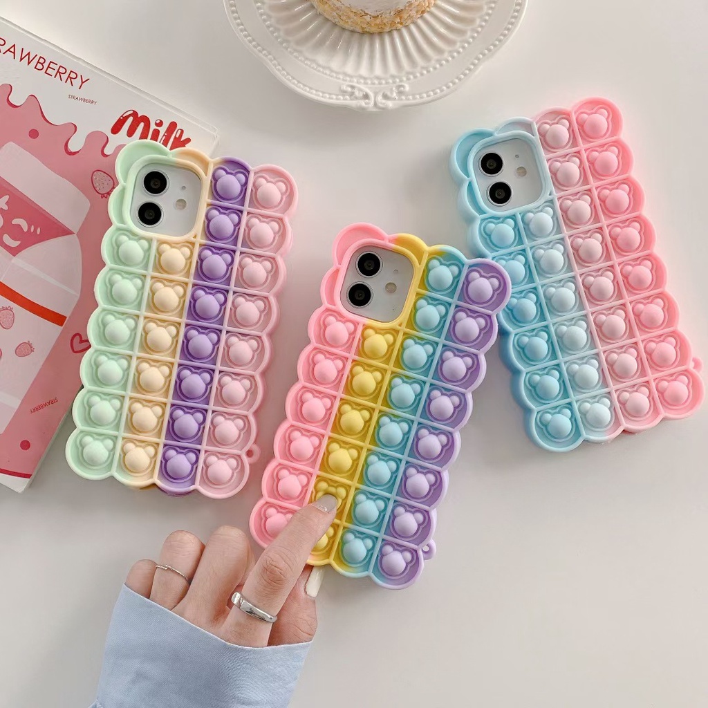 Apple Ốp Điện Thoại Hình Gấu Chơi Game Bấm Bong Bóng Giảm Căng Thẳng Cho For iPhone 11 12 Mini Pro Max X Xs Xr Se 6 7 8 Plus