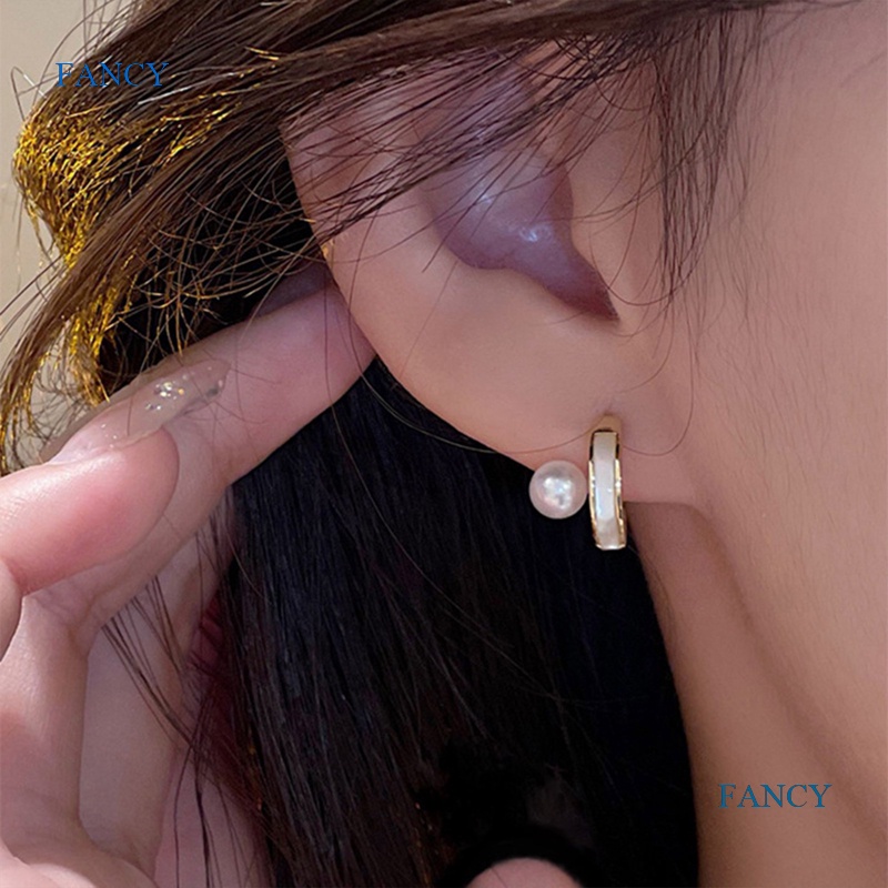 Bông Tai Mạ Bạc 925 Hình Vỏ Sò Đính Ngọc Trai Phong Cách Hàn Quốc