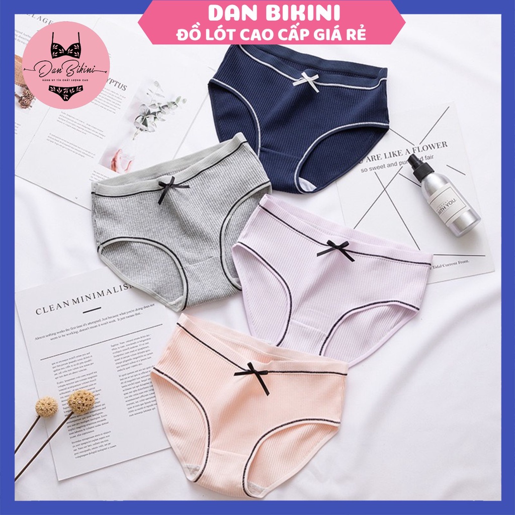 Quần Lót Nữ Cotton cao cấp thiết kế gân tăm viền đen đính nơ siêu xinh MÃ 1736