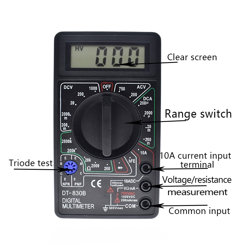 DT-830B Digital Voltmeter Ohmmeter Ammeter Multimeter Handheld Tester DT830B AC DC 750/1000V Amp Volt Ohm home tester