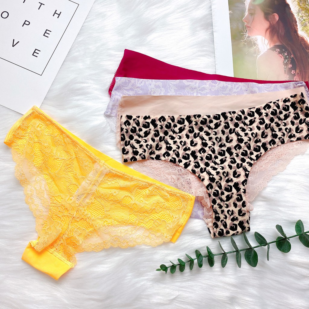 [Ảnh thật] Quần lót ( 60 -75 kg )su thun lạnh phối ren - quần lót ren sexy - KellyWang