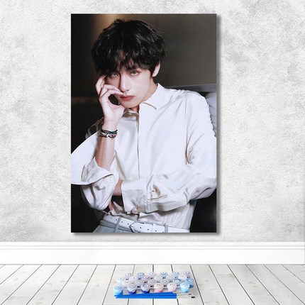 [Sẵn V003] Tranh Sơn Dầu Số Hoá Ca Sĩ V Kim Taehyung của BTS, Tranh Tô Màu Theo Số Ca Sĩ Taehyung V