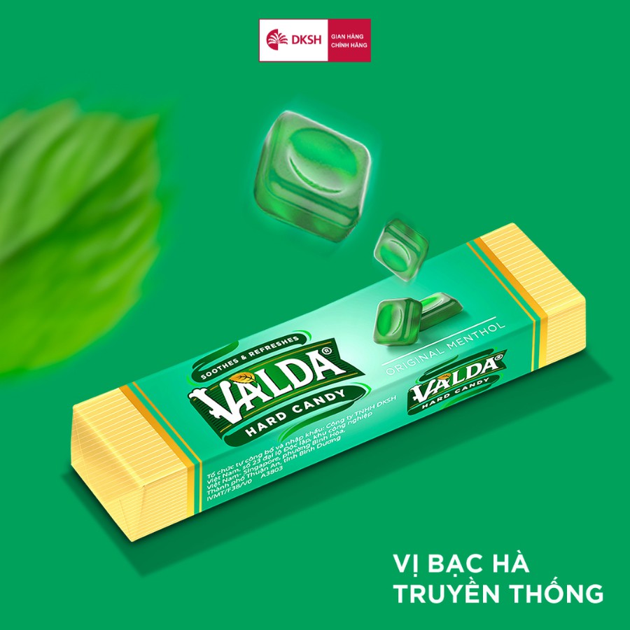 Combo 3 gói kẹo ngậm Valda Hard Candy vị bạc hà và chanh 20 viên/gói