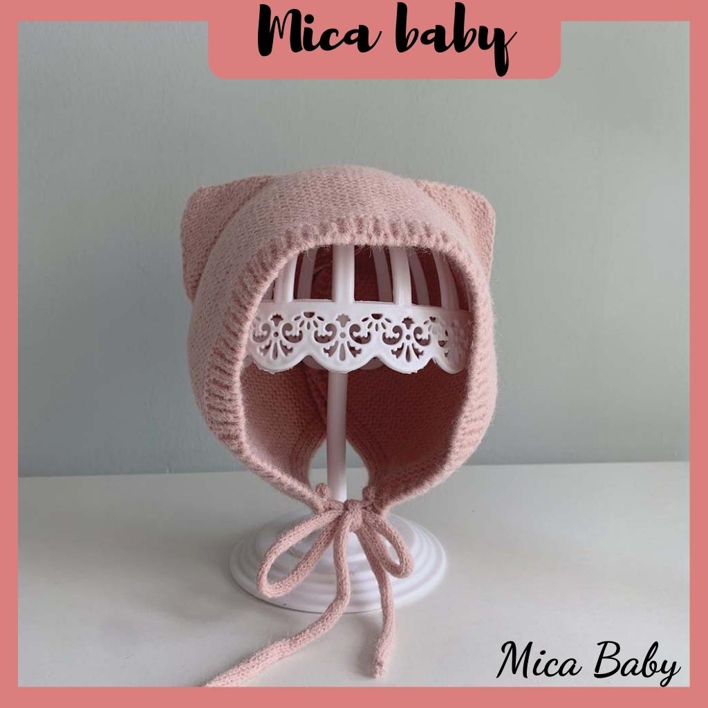 Mũ len cột dây kiểu dáng tai mèo đáng yêu cho bé Mica baby ML49