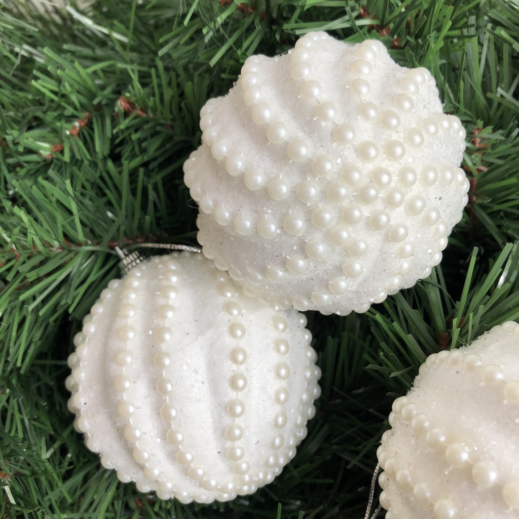 Combo 3 quả châu trắng cao cấp hạt vòng treo cây thông Noel trang trí Giáng sinh đường kính 8cm