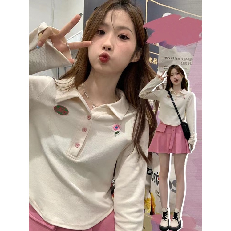 Áo Thun Croptop Tay Dài Thiết Kế Mới Thời Trang Mùa Thu Theo Phong Cách Hàn Quốc Cho Nữ