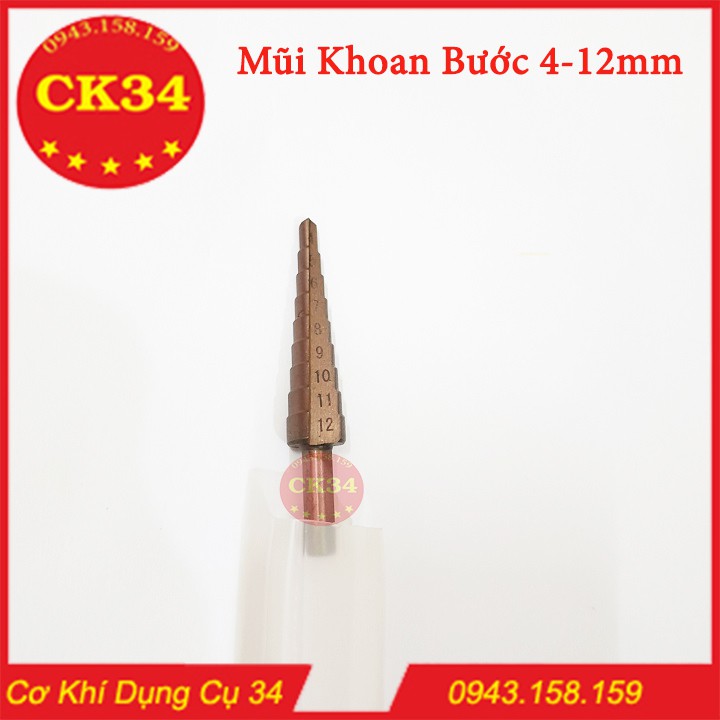 Mũi Khoan Bước Tháp Khoan Inox, Sắt. Nhôm...4-12mm HSS COBAN