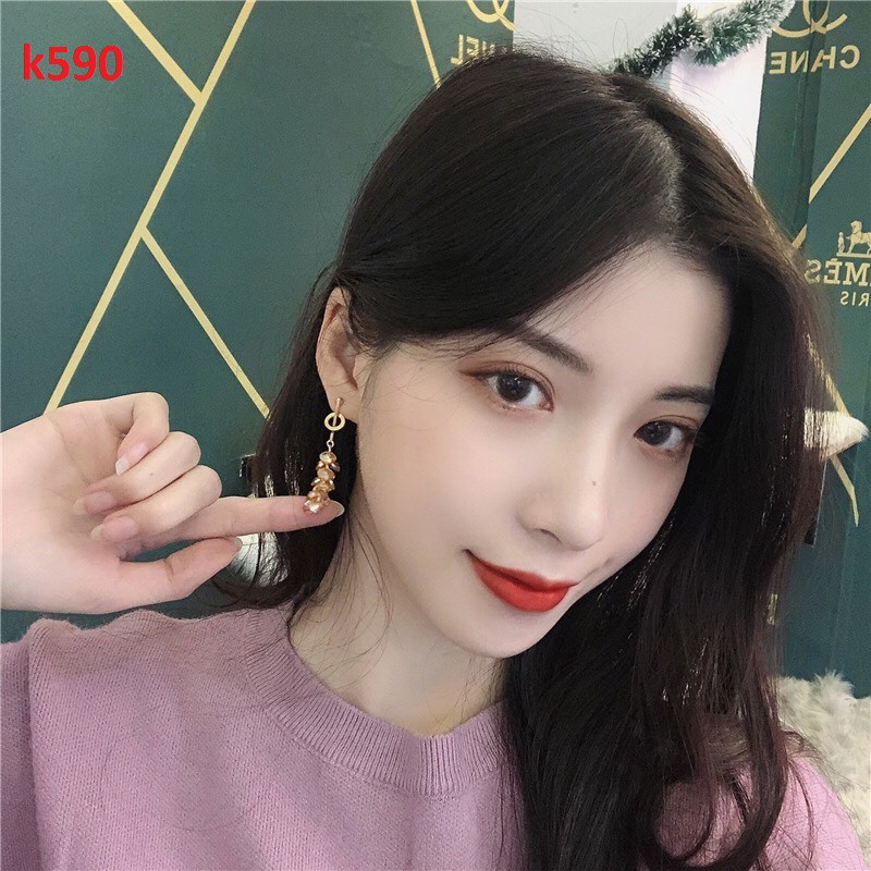 Khuyên tai nữ mạ bạc 925 đính đá pha lê dài k590 Mayconner