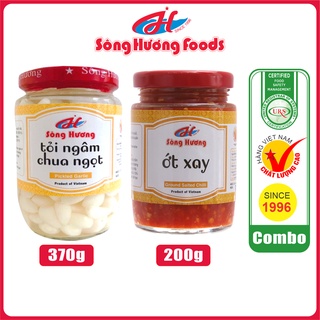 Combo 1 Hũ Tỏi Ngâm Chua Ngọt 370g + 1 Hũ Ớt Tươi Xay 200g Sông Hương Foods - Ăn kèm  bún , phở , mì tôm ,thịt nướng
