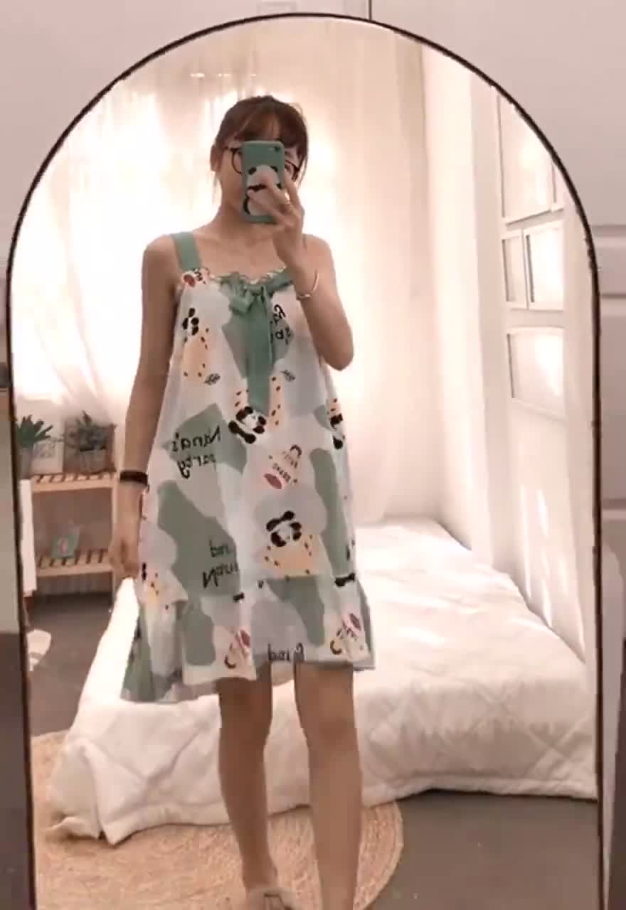 Đầm Ngủ 2 dây họa tiết hình - Kèm Bra lót mút chất liệu thun sữa mềm mại VD-01 | BigBuy360 - bigbuy360.vn