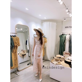 Váy maxi 2 dây cổ tim trắng hoa MIN DESIGN