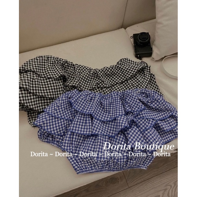 Áo trễ vai kẻ Caro Hàn Quốc, Áo trễ vai Caro siêu xinh - Dorita Boutique