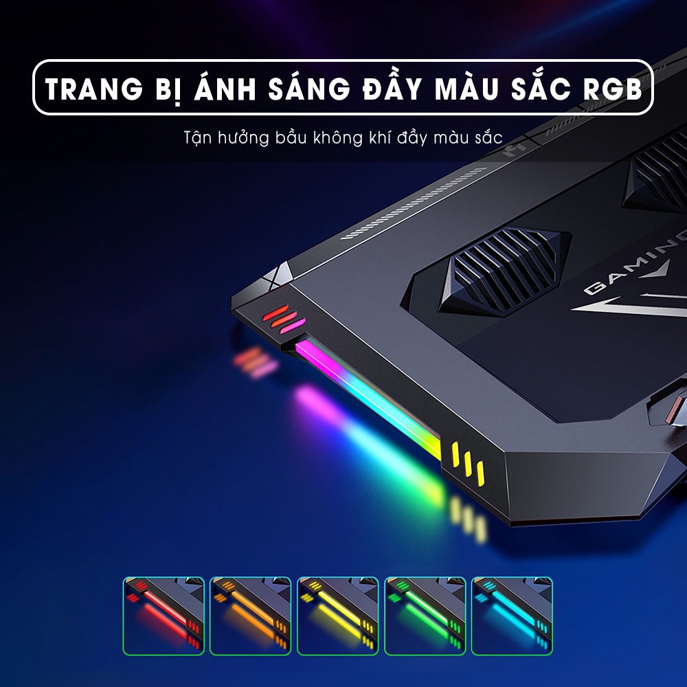 Đế tản nhiệt laptop SIDOTECH X500 quạt kép chống ồn tốc độ cao đèn LED RGB điều chỉnh độ cao 7 mức tương thích 18 inch