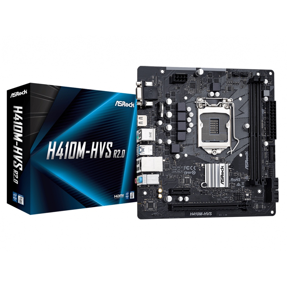 Bo mạch chủ ASROCK H410M-HVS R2.0 Thiết Kế Vừa Vặn Chắc Chắn 2 Khe Ram Hàng Chính Hãng