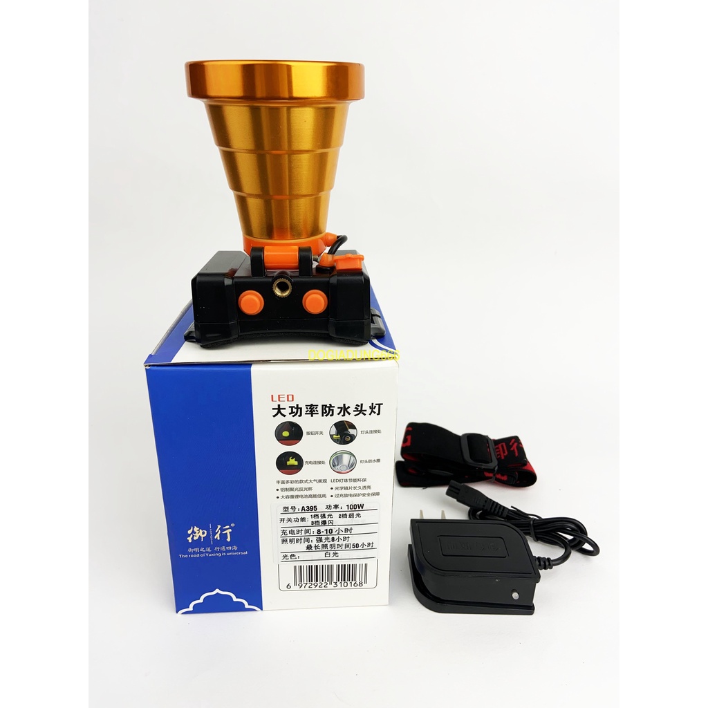 Đèn Pin Đội Đầu A395 bóng led ánh sáng mạnh chống nước  Ánh sáng vàng và trắng Có ren gắp TRIPOD