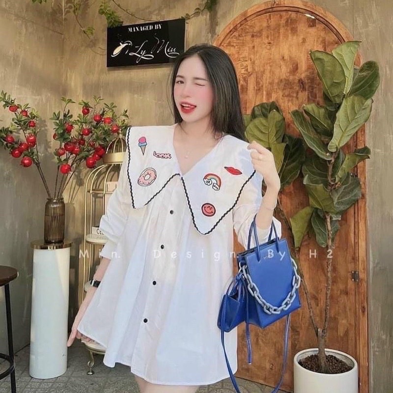 ÁO SƠMI TRẮNG VÀ HỒNG BABYDOLL CỔ THÊU HOẠ TIẾT XINH HOT | BigBuy360 - bigbuy360.vn