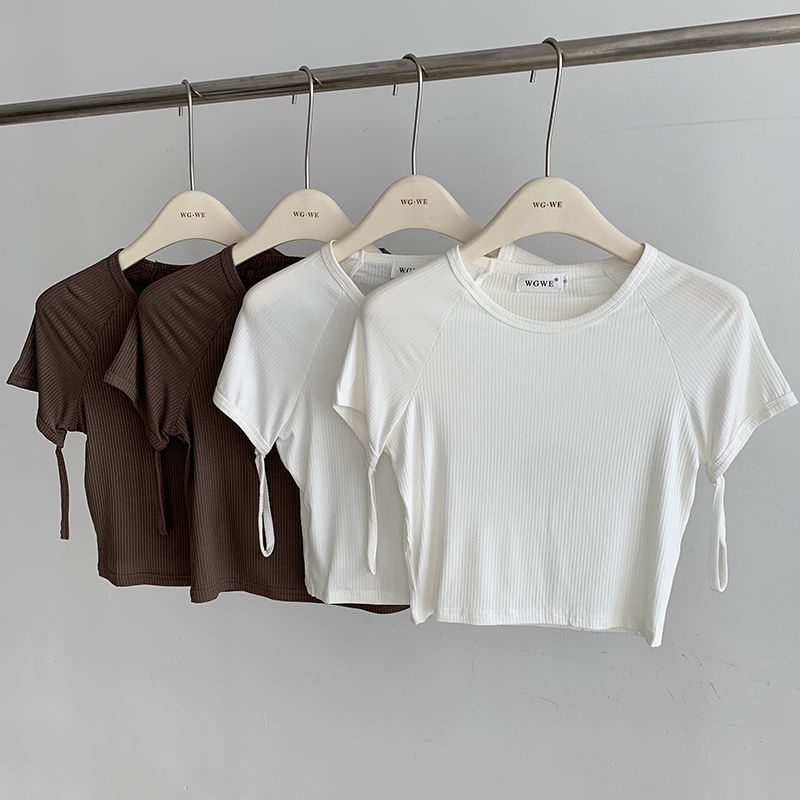 Áo Thun Tay Ngắn Thiết Kế Cổ Tay Áo Màu Trắng Thời Trang Mùa Hè Hàng Mới Dành Cho Bạn Nữ