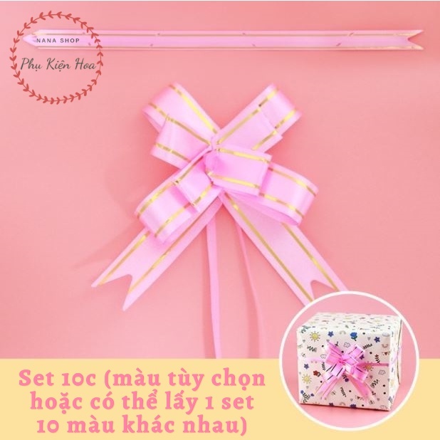 [Set 10 nơ] Nơ rút hình bướm size vừa 6.5*10.5cm, nơ trang trí bó hoa, hộp quà, phòng tiệc