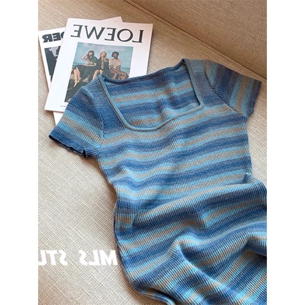 đầm váy len dệt kim cổ vuông xẻ vạt màu loang (7268#)