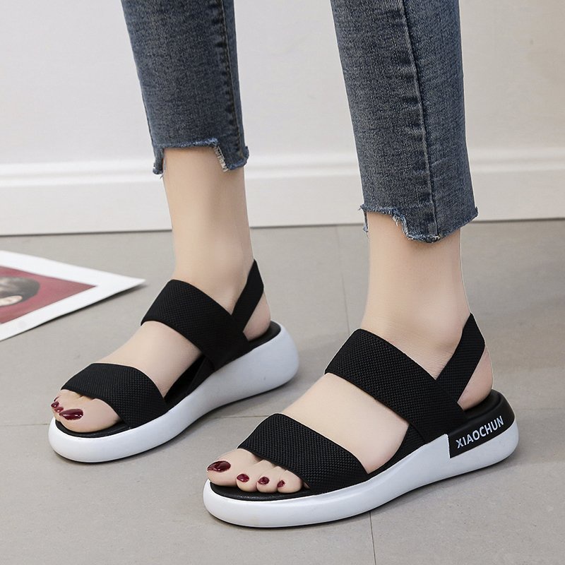 Giày sandal IELGY đế bằng quai co giãn phong cách La Mã thời trang đi biển cho nữ