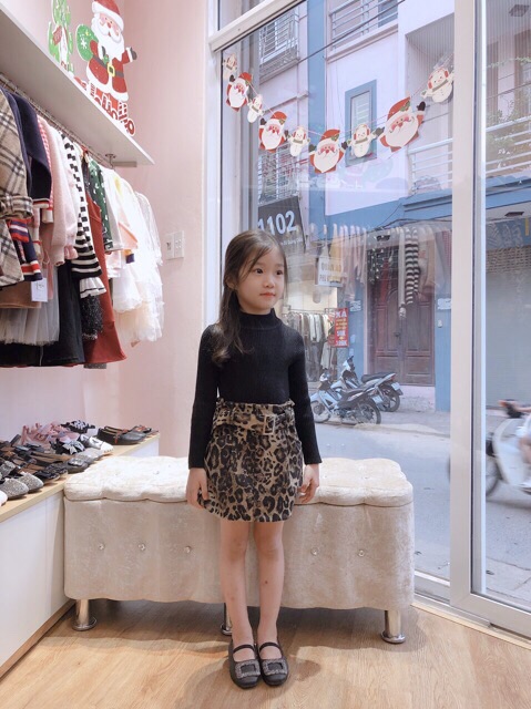 Chân váy da báo lót nỉ lông dày dặn bé gái