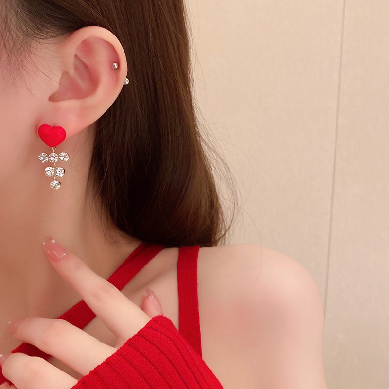 Bông Tai Hình Chiếc Nơ Màu Đỏ Phong Cách Retro Thời Trang Cho Nữ