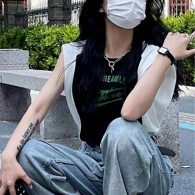 Áo Thun Cotton Sát Nách Dáng Rộng Kiểu Retro Hồng Kông Thời Trang Mùa Hè Cho Nữ