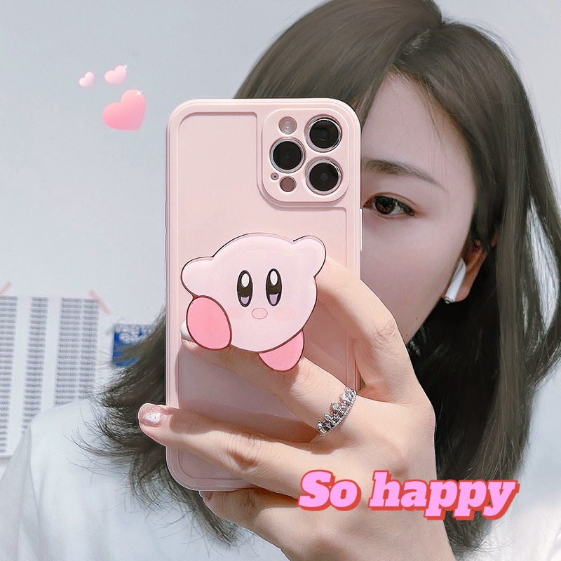 Ốp điện thoại mềm màu hồng có giá đỡ hoạt hình thích hợp cho Iphone 7 8+ X XR XS 11 12 13 MINI PRO MAX SE