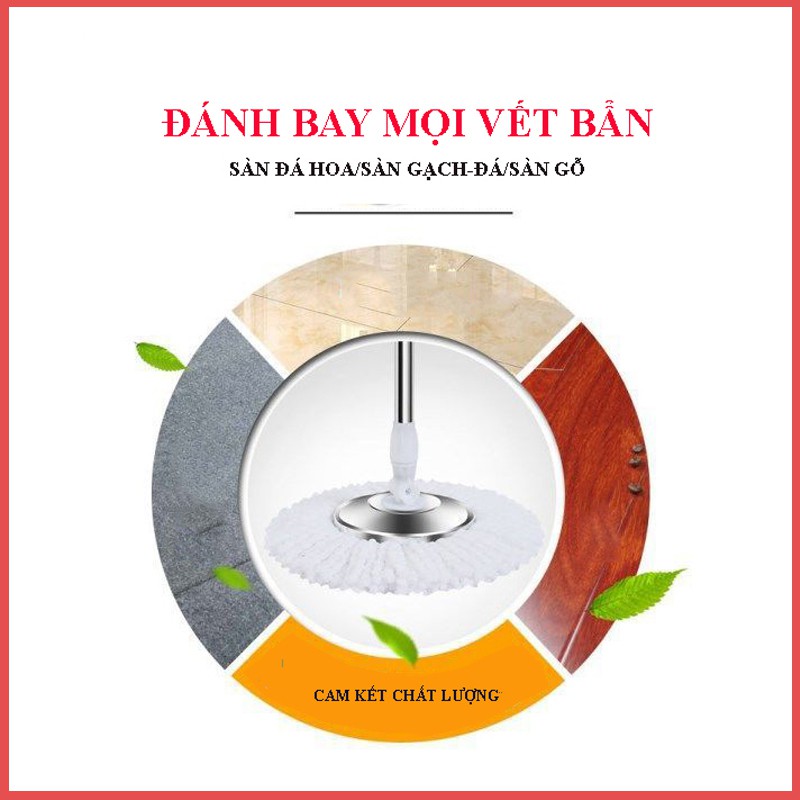 Cây Lau Nhà Chính Hãng Cán Inox Mâm Nhựa Xoay 360 Độ Đánh Bay Mọi Vết Bẩn