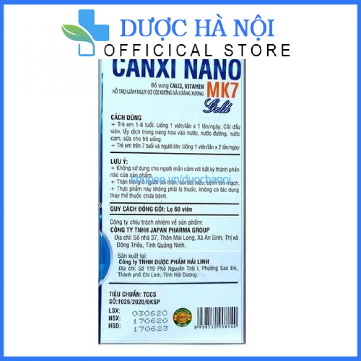 Viên uống bổ sung canxi Aquamin Canxi Nano MK7 Gold giúp tăng chiều cao, giảm còi xương, giảm loãng xương – Hộp 60 viên