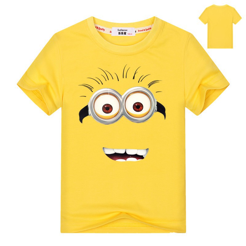 Áo thun cotton tay ngắn mùa hè họa tiết mặt Minions hoạt hình dễ thương cho bé trai