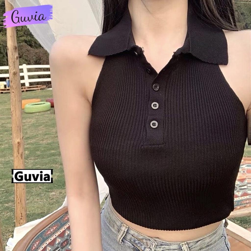 Áo Croptop Yếm Cổ POLO Hở Lưng Choàng Cổ Gợi Cảm, Áo Kiểu Ba Lỗ Nữ Chất Vải Tốt GUVIA