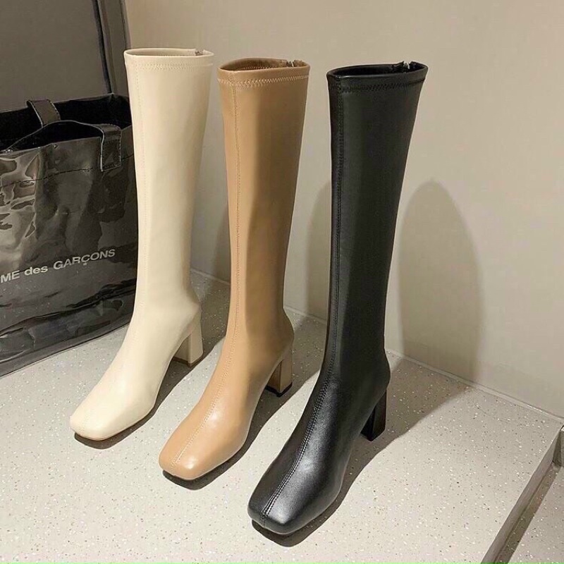 Bốt đùi nữ da mờ gót vuông 5cm hàng hộp cao cấp ( hàng săn , video thật)