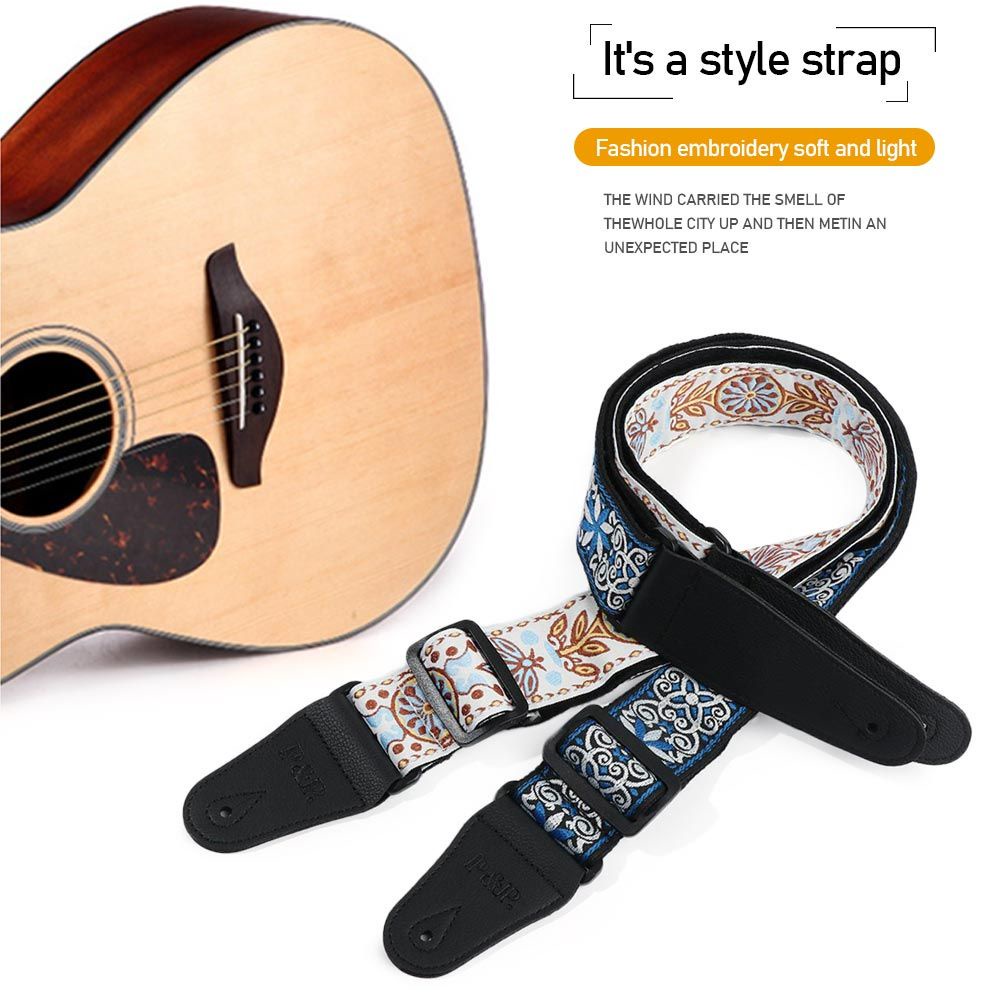 Dây đeo đàn guitar bass bản rộng thêu họa tiết thổ cẩm tùy chỉnh tiện dụng cho người lớn và trẻ em