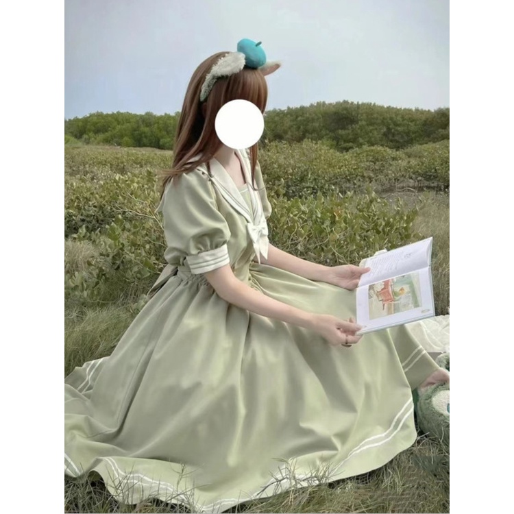 Đầm Tay Phồng Đính Nơ Phong Cách Lolita Nhật Bản Dễ Thương Cho Nữ