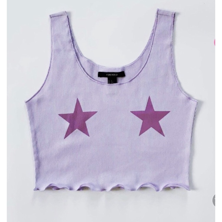 Áo croptop 3 lổ tím xoăn lai in ngôi sao vnxk