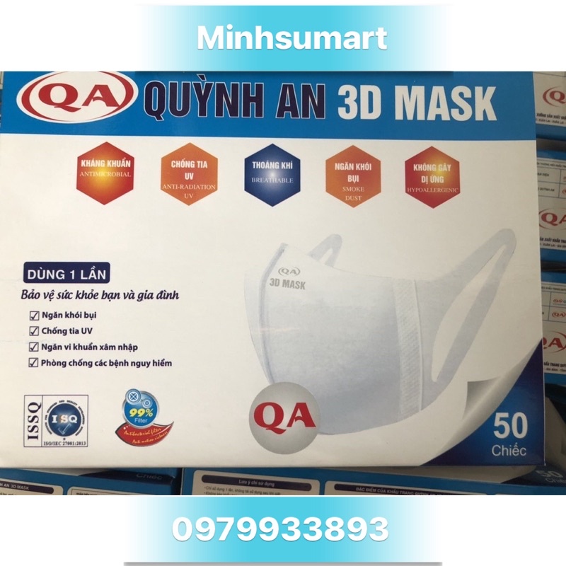 Hộp 50 Chiếc Khẩu Trang 3D Quỳnh An Mask Quai Đeo Vải Mềm Mại