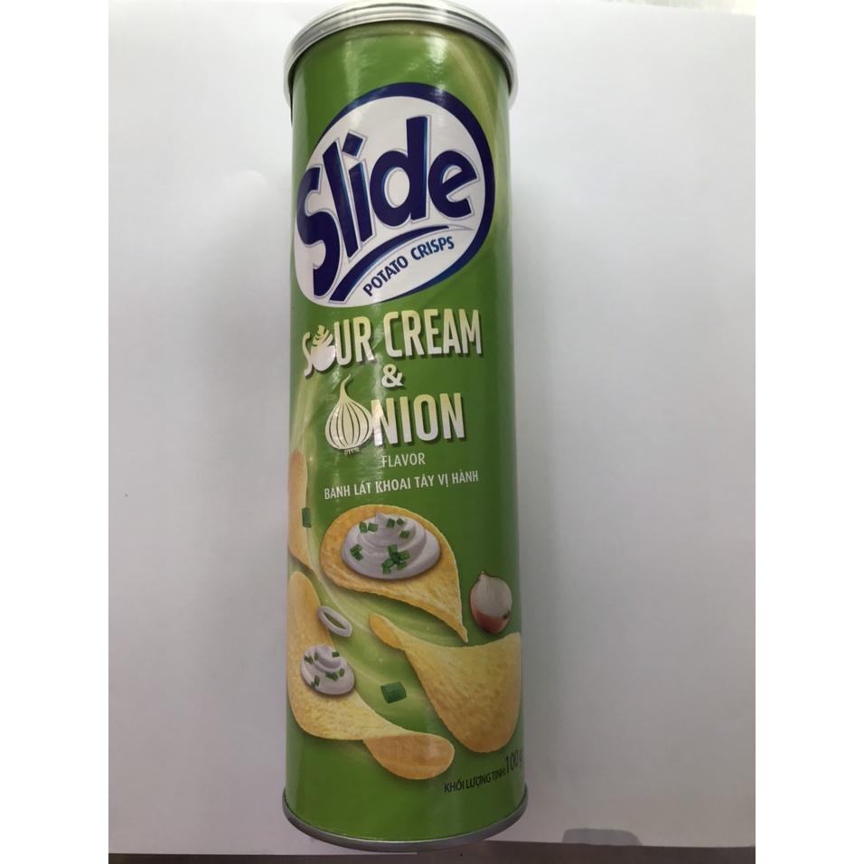 Snack Khoai Tây Slide 100g Vị Kem Chua Và Hành (Lon 100g)