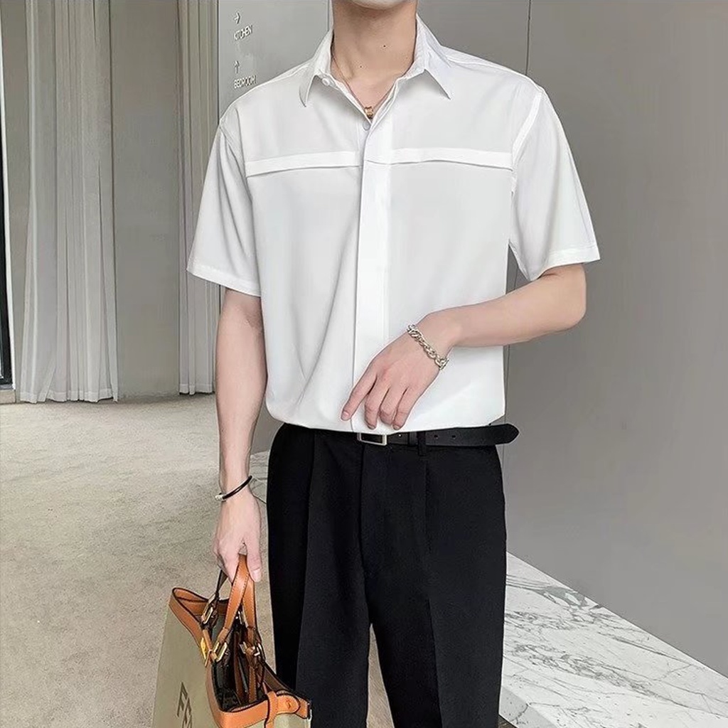 Áo sơ mi nam ngắn tay phong cách thời trang hàn quốc vãi mịn không nhăn AUTOMAN A18