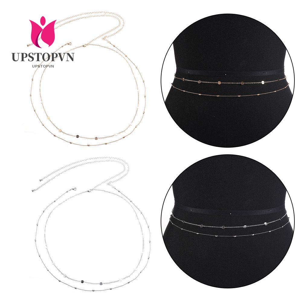 Upstop Vòng Đeo Thắt Lưng Hai Lớp Đính Kim Sa Lấp Lánh Hợp Thời Trang Trang Sức Cho Nữ