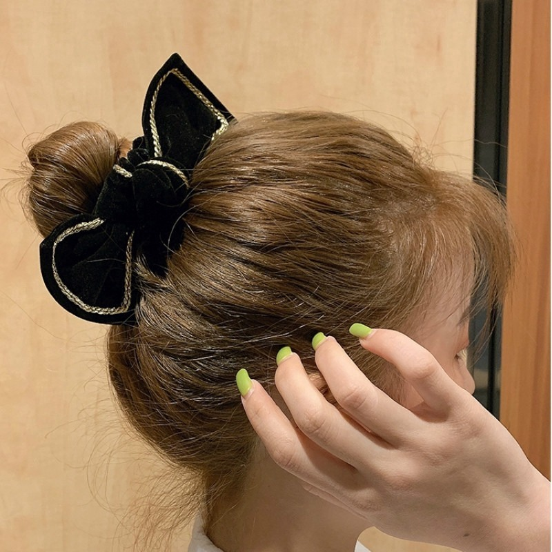 Kẹp/Dây buộc tóc ruy băng đen phong cách Hàn Quốc tùy chọn