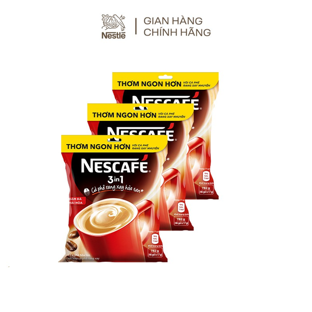 Combo 3 bịch cà phê rang xay hòa tan Nescafé 3in1 đậm đà hài hòa (Bịch 46 gói x 17g)