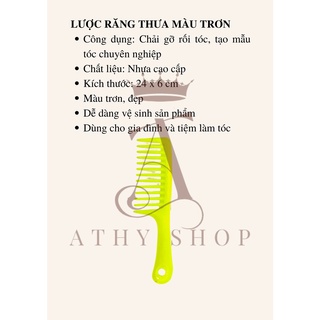 LƯỢC NHỰA RĂNG THƯA MÀU TRƠN CAO CẤP, lược chải tóc loại lớn, lượt tạo kiểu mẫu tóc chuyên nghiệp, lược gia đình