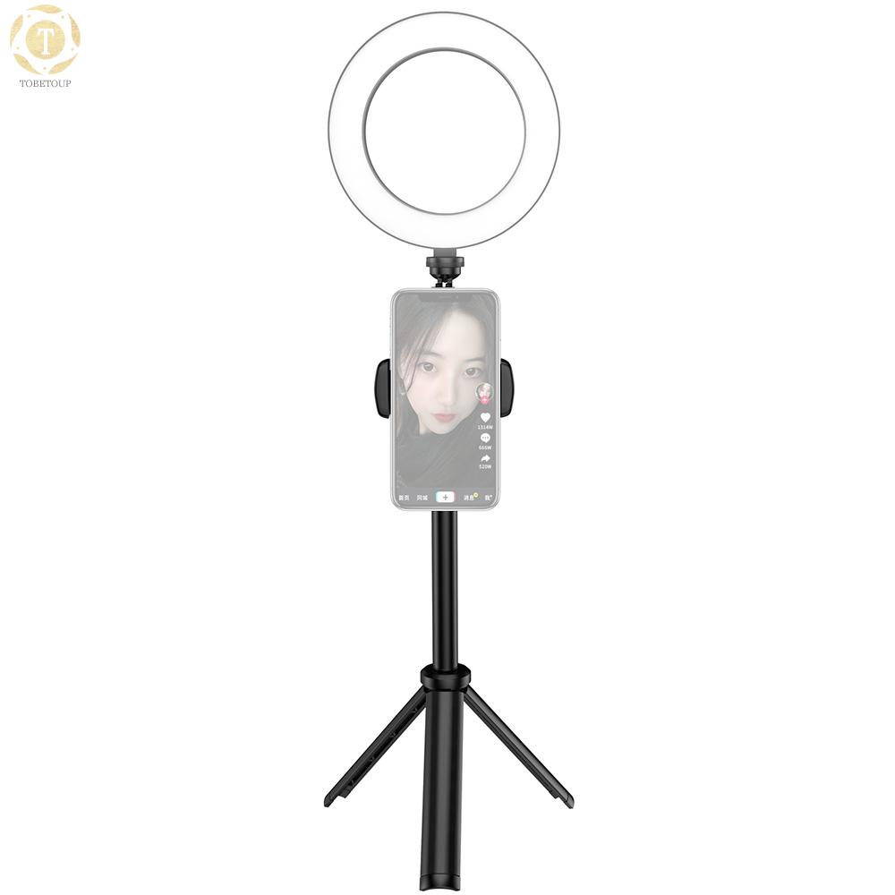 Shipped within 12 hours】 6 Inch Mini Smartphone Selfie Ring Light LED Beauty Light 3 Lighting Modes Dimmable with Tripod Selfie Stick Phone Holder for Live Streaming Online Video Makeup Selfie Photography Lamp [TO]