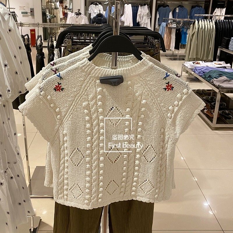 Áo Len dệt nữ ngắn tay thêu hoa hàng qccc